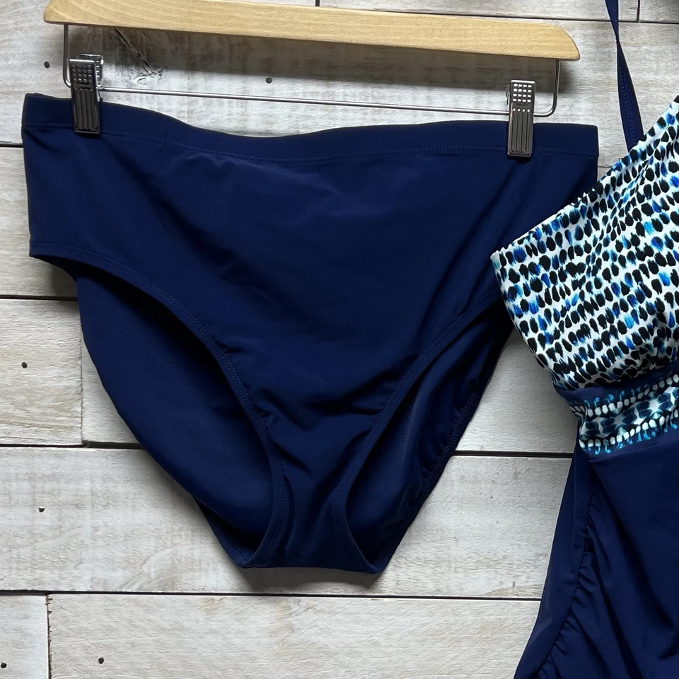 Christina Tankini Bottoms 2 Piece Set Womens 12 Blue Geometric Bathingsuit - Image 2 of 4