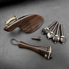 4/4 Violin Accessories Parts, Natural Ebony Violin Pegs Chinrest with Clamp, Gut