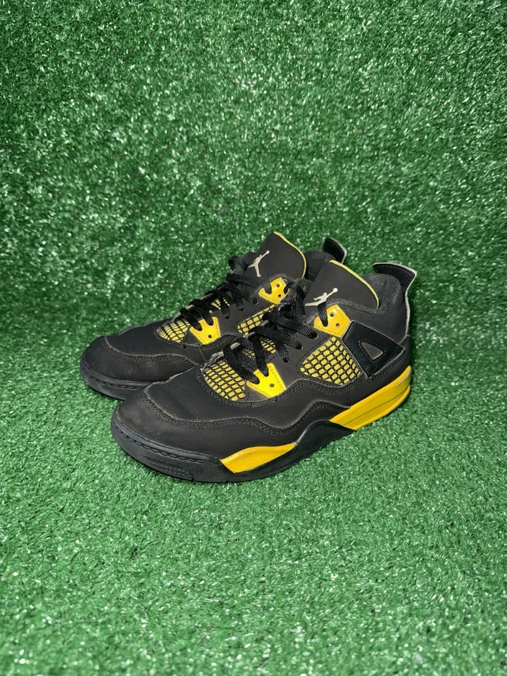 Air Jordan 4 Retro (PS) Shoes Little Kid’s 3Y Thunder Black Yellow BQ7669-017 - Image 3 of 4