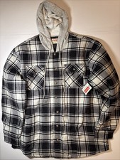 Wrangler Mens Quilted Lined Flannel Shirt Jacket Hood Black White XL Shacket NWT