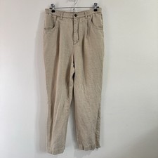 Vintage 90s Eddie Bauer Pants Womens M 100 Linen Tan Beige Straight Lagen Beach