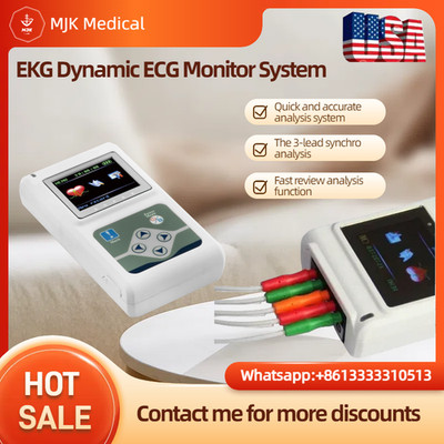 3-Channel ECG Holter Monitor System: Portable EKG for Heart Rate Tracking