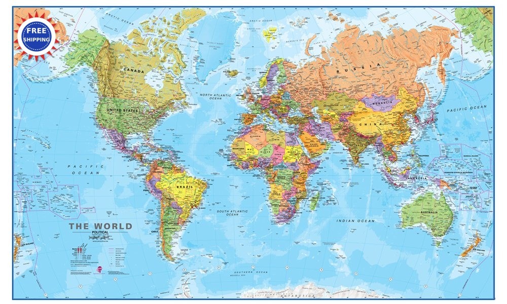 World Map Giant 46 x 80 Inch Fully Laminated Mega 2025 Updated
