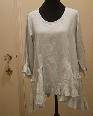 Heart s Desire by Mary Grace  Blue Romantic Linen Butterfly Ruffle Top Small