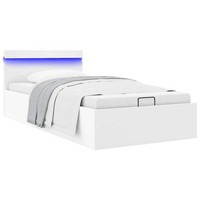 Bett Mit Bettkasten Hydraulisch Led Weiß Kunstleder 90X200Cm