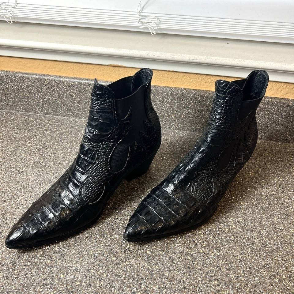 WETKISS Negro Cuero Texturizado Vaquera Western Botines Mujer 12 Punta Foto 3 de 4