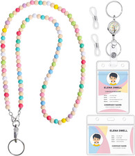 Lanyards for ID Badges Teacher Gifts Cute Wooden Beaded Lanyard with ID Holder R