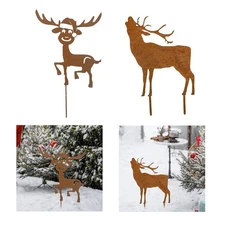 Garden Stake Yard Sign Statue Standing Decorative Reindeer Metal Silhouette for