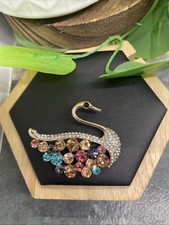 1.95x1.95  Swan Rose Gold-tone Rhinestone Brooch Lapel Pin New Free Ship B6631
