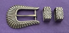 Vintage Old Western Douglas Magnus Sterling Silver Ranger Belt Buckle  Keepers