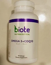 Biote Omega 3 + CoQ10 Heart + Brain 90 Gelcaps Dietary Supplement Exp 06/26