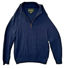Eddie Bauer Men  s 1/4 Zip Sweater Blue Cotton Knit Pullover TXL