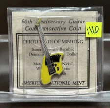 2004 Somalia Republic 1 Dollar Black And Yellow Colored Guitar Shaped Rare Coin