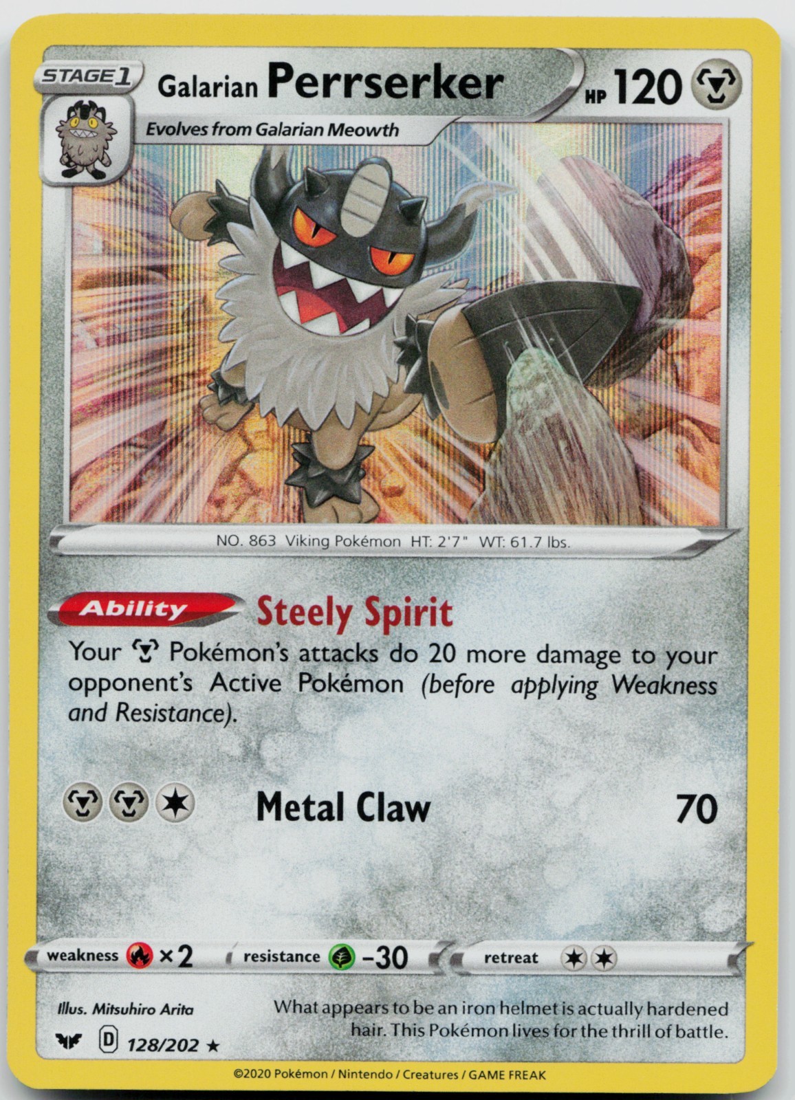 Galarian Perrserker 128/202 Holofoil (H) SWSH01: Sword & Shield Base Set - NM