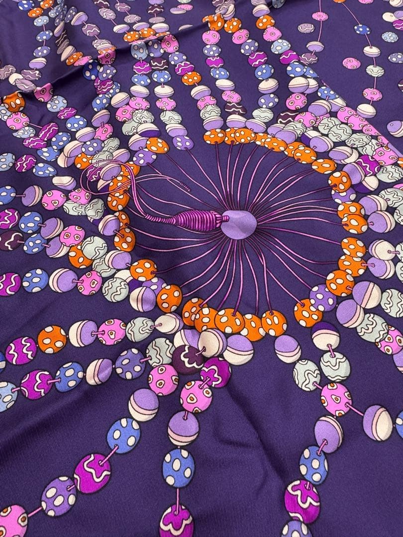Hermes Scarf Stole Dancing Pearls Purple Virginie Jamin Silk Auth