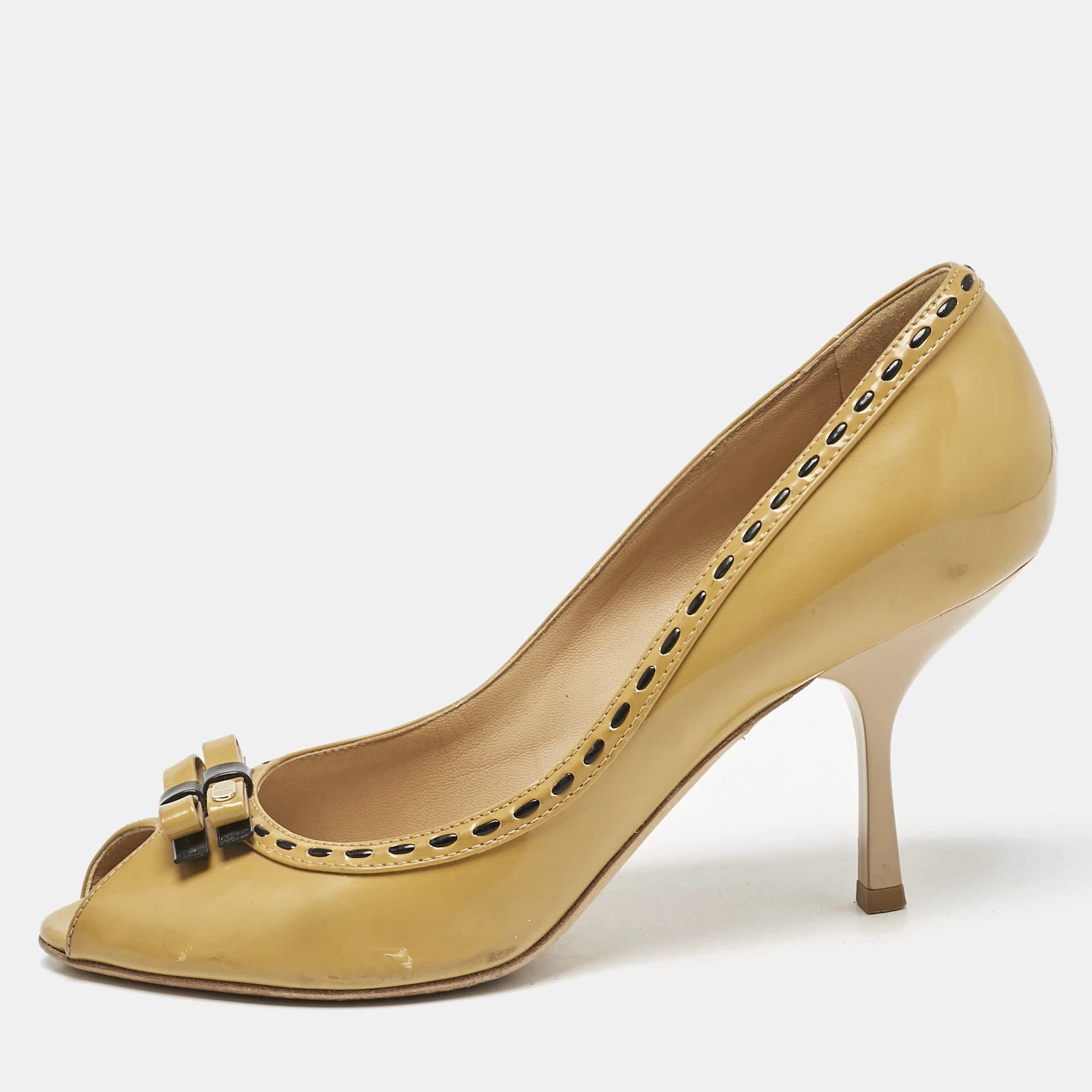 Escarpins Dior beige cuir verni idylle bout ouvert taille 39