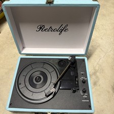 Retrolife Record Player 3 Speed Suitcase Design Bluetooth Playback Blue Por...