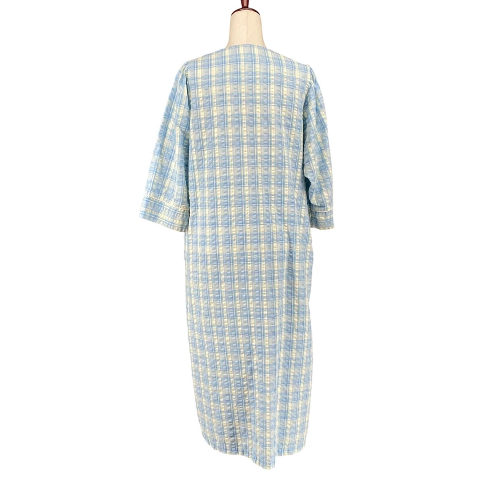 Bata Collette Miss Elaine Cottagecore Cremallera Completa Mezcla Algodón Grandes Bolsillos Azules Foto 3 de 4