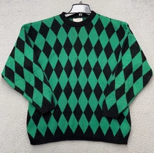 Yarn Works Sweater Men Small Green Black Argyle Long Sleeve Knit Pullover Jumper