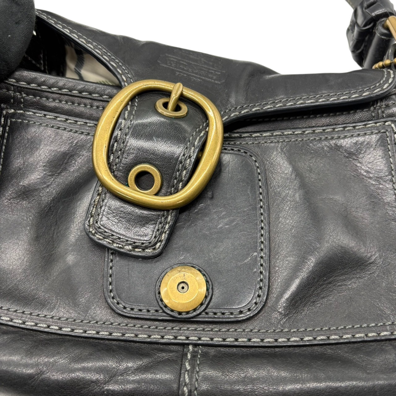 Authentic COACH Leather Handbag Shoulder Bag Black Gold Vintage 11427 i thumbnail 19