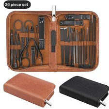 26Pcs Manicure Pedicure Set Stainless Steel Nail Clipper Kit Leather Case Travel