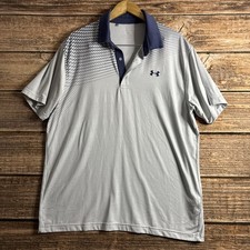 Under Armour Shirt Men's XL Loose Blue Gray Striped Playoff Polo Golf Polyester