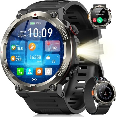 Smartwatch Herren mit Bluetooth-Anruf Beleuchtung Kompass Uhr für Android/iOS