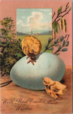 Antique Postcard Best Easter Wishes Chicks Blue Egg 1910