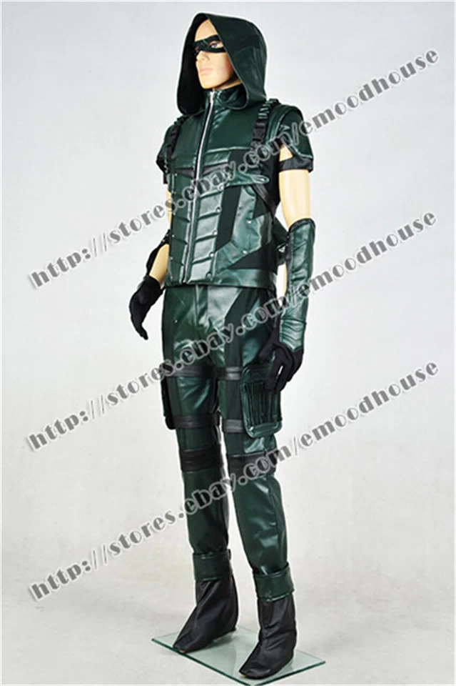 Serie de TV Flecha Verde Cosplay Oliver Queen Disfraz Para Hombre Cuero Verde Conjunto Foto 2 de 4
