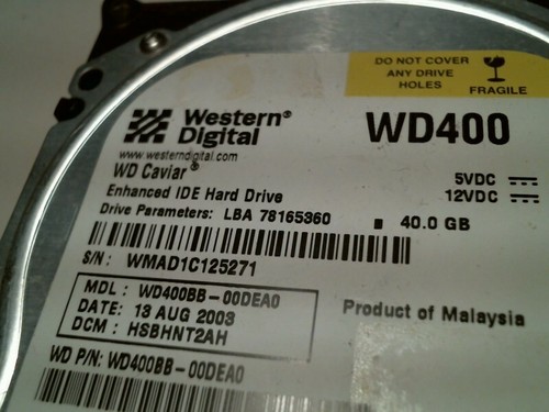 IDE Hard Disk Drive Western Digital WD400 Caviar WD400BB-00DEA0 78165360 40GB - Picture 5 of 5