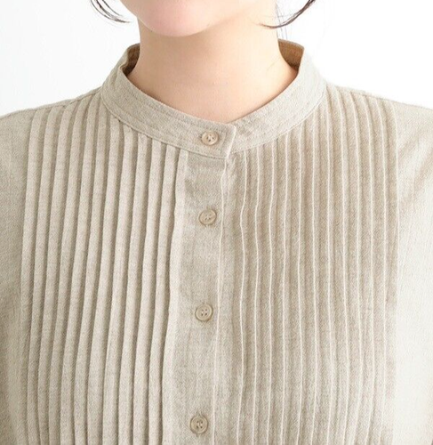 ICHI / ICHI Antiquites Cotton Linen Pintuck Blouse - Picture 3 of 5