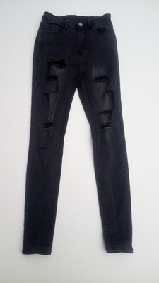 Shein Damen Jeans schwarz Größe 6 Bein 29 in Löchern gerippt distressed verwaschen Stonewash