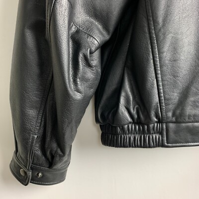 Croft & Barrow Bomber Jacket Black Leather Collared Zip Pockets
