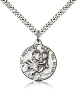 Saint Anthony Medal For Men - .925 Sterling Silver Necklace On 24