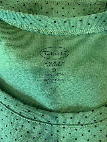 Talbots T-Shirt Womens Petite 1X Green Dot Short Sleeve 100% Cotton Scoop Neck - Picture 5 of 6