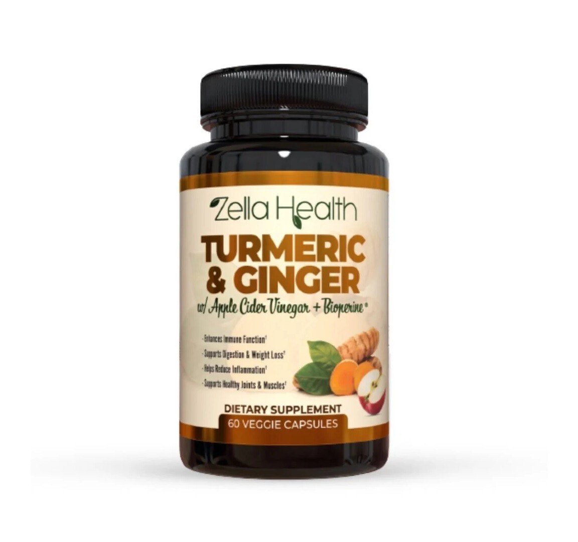 Zella Health | Turmeric Curcumin with Ginger | 60 Veggie Capsules / New FreeShip