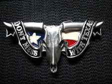 DON'T MESS WITH TEXAS LONGHORN BULL SKULL BELT BUCKLE VINTAGE RARE 1980s USA