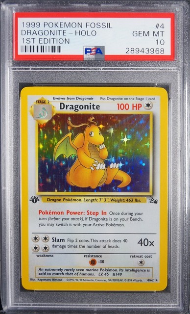1999 Pokemon Fossil #4 Dragonite Holo 1st Edition PSA 10 Gem MINT for