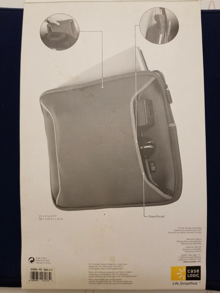 NUEVO Case Logic SNS-15 Azul Marino 15.4" Neopreno Funda para Portátil con Bolsillo Eléctrico Foto 4 de 4