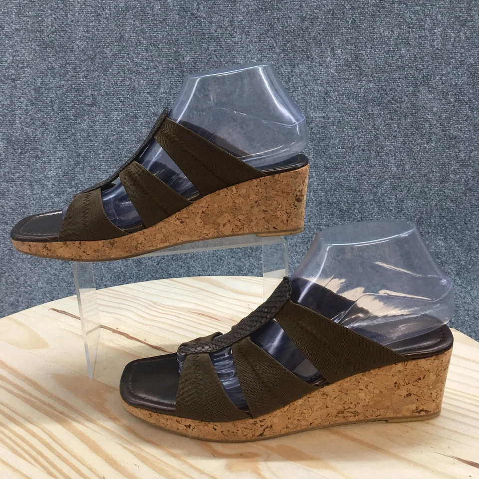 Sandalias Donald J Pliner Para Mujer 9 M Informales Sin Corcho Cuña Slide Tela Marrón Foto 2 de 4