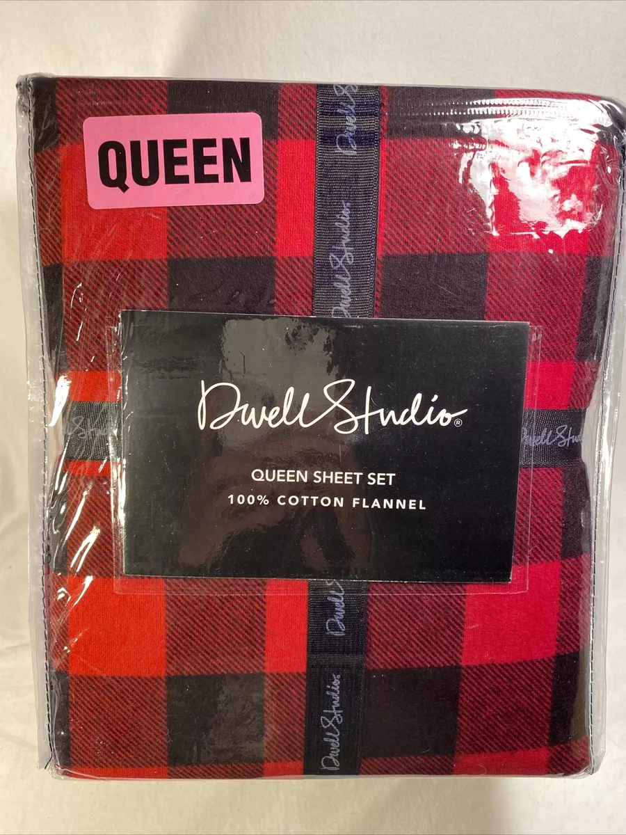 Dwell Studio QUEEN Black Red Buffalo Plaid Check Sheet Set 100 Cotton Flannel