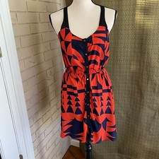 Silence + Noise Urban Outfitters Red Navy Snap Front Mini Dress Geometric Small