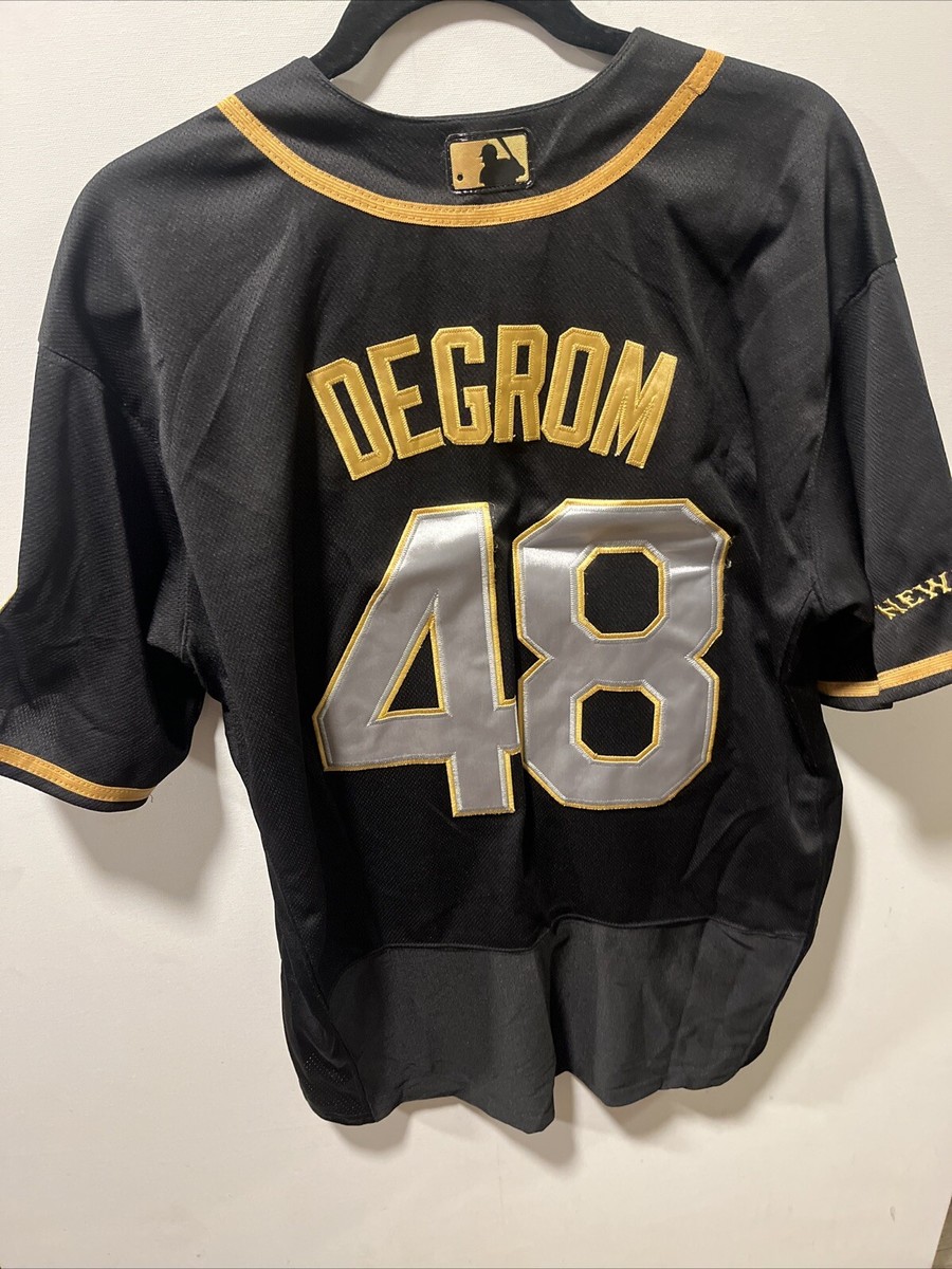 Nike New York Mets Black and Gold #48 Degrom Button Up Jersey Sz