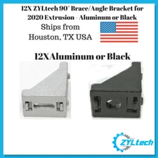 12X 90° 20x28 Corner Brace/Angle Bracket for 2020 Extrusion - Aluminum or Black