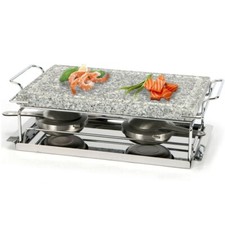 PIETRA LAVICA PER BARBECUE OLLARE 37X19X9,5 cm 2 fornellini in acciaio barbecue
