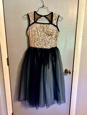 Adult Small Ballet Costume: Gold Sequin Top with Two-Toned Blue Tutu
