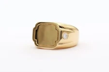 Bezel Set Round Cut Natural Real Diamond In 10K Yellow Gold Signet Band For Him