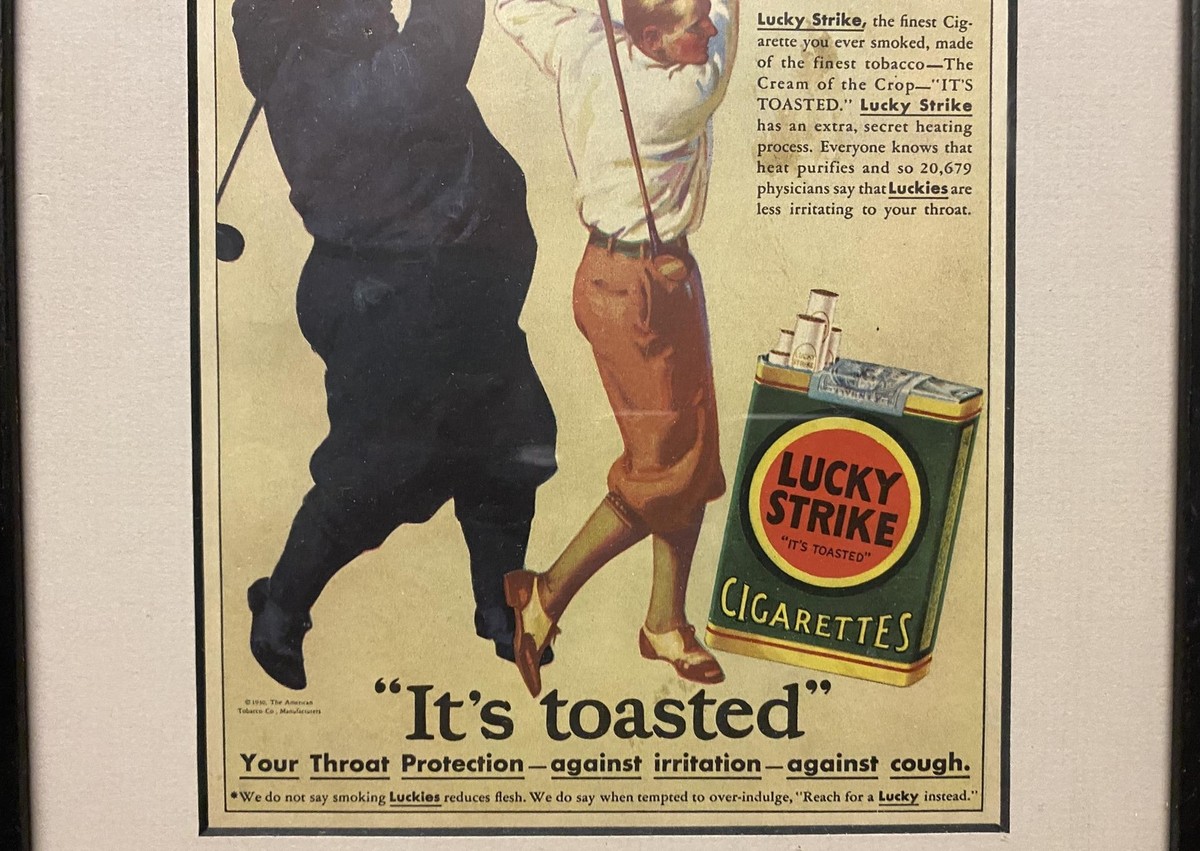 Vintage 1920s Lucky Strike Cigarettes Golf Themed Print Ad Antique Tobacco  Frame
