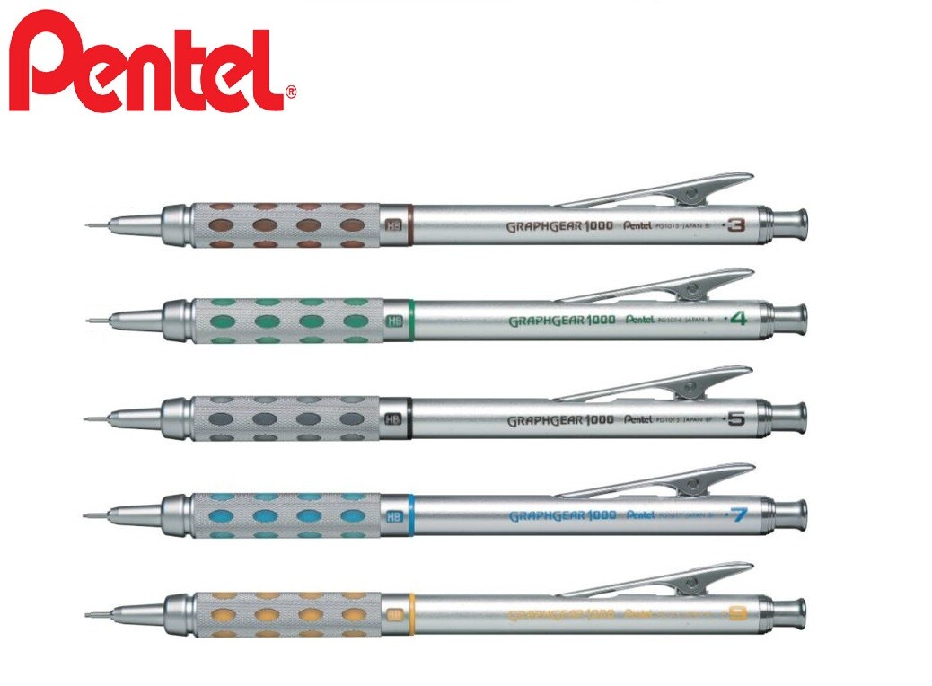 Set Di 4 Matite Automatiche Pentel Graphgear PG1000 - Con Spessori 0,3 Mm, 0,5 Mm, 0,7 Mm E 0,9 Mm