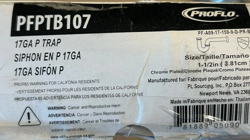 ProFlo 17 GA P Trap, Brass 1-1/2” PFPTB107, Polished Chrome - Picture 3 of 3